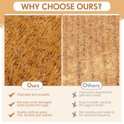 Teenyyou Chicken Nesting Box Pads, 13 x 13 x 1.18 Inch Washable Nesting Pad for Chicken Coop, Artificial Grass Rug Carpet Reusable Nest Box Bedding Fake Synthetic Turf Mat for Hen Laying Eggs (3 Pack)