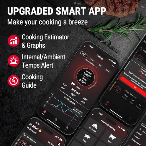 TempPro Upgraded Meat Probe Wireless Meat Thermometer, 500ft Bluetooth Meat Thermometer for Cooking Kitchen Oven Smoker, Rechargeable Meat Probe for Backyard Grill BBQ Gifts(Previously ThermoPro) - color: Black