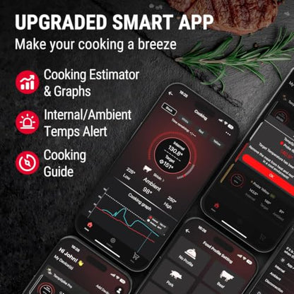TempPro Upgraded Meat Probe Wireless Meat Thermometer, 500ft Bluetooth Meat Thermometer for Cooking Kitchen Oven Smoker, Rechargeable Meat Probe for Backyard Grill BBQ Gifts(Previously ThermoPro) - color: Black