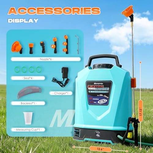Moongiantgo Battery Powered Backpack Sprayer 5.3GAL, Effortless Mixing&Spraying Garden Lawn Sprayer Dual Pump, 78-101PSI Adjustable Pressure Sprayer with 6 Spray Nozzles for Gardening Weeding Cleaning