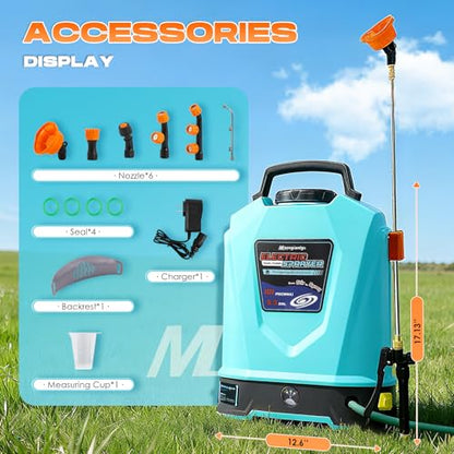 Moongiantgo Battery Powered Backpack Sprayer 5.3GAL, Effortless Mixing&Spraying Garden Lawn Sprayer Dual Pump, 78-101PSI Adjustable Pressure Sprayer with 6 Spray Nozzles for Gardening Weeding Cleaning