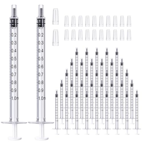 JOLLY PARTY 100 Pack 1ml Syringes with Caps, 1cc Syringe Needleless, Small Oral Syringe with Tip Cap Individually Wrapped for Scientific Labs, Liquid Measuring, Pet Feeding, Oil & Glue Dispenser - style: 1ml