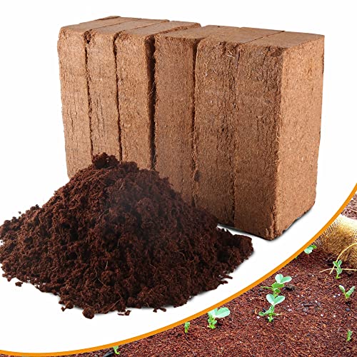 Premium Organic Coconut Coir Bricks - 6 Pack Coco Coir Bricks for Planting, Gardening, and Potting Soil Substrate. Low EC & pH Balanced 100% Organic Peat Moss Mix with Fiber from Coconut Husks - size: 6Pack