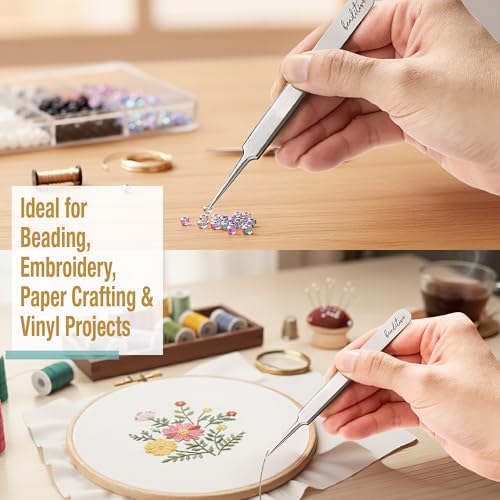 Beaditive High Precision Needle Nose Tweezers - 4.7" Craft Tweezers for Sewing, Beading, Quilling & DIY Crafts - Non-Serrated Jewelry Tweezers with Fine Tips - Stainless Steel