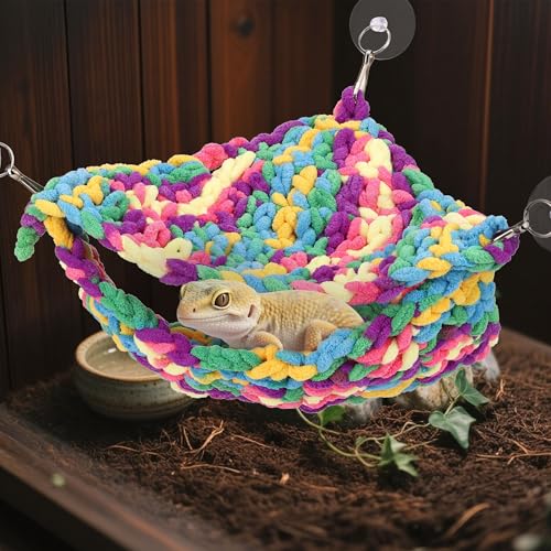 Hand-Knitted Soft Reptile Hammock Colorful Double-Layer Hammock for Bearded Dragon Tank Accessories Hanging Swing Hammocks for Lizard Gecko Chameleon Hide Triangular