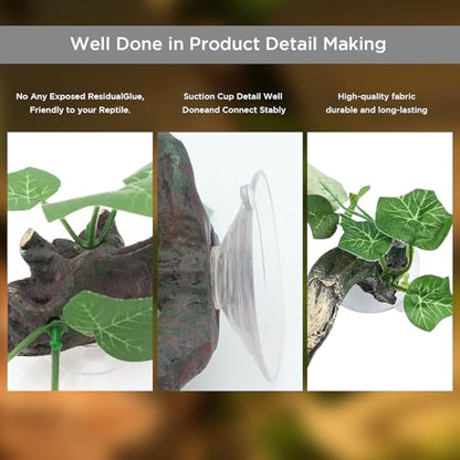 Reptile Corner Climbing Branch - 3D Terrarium Plant with Dual Suction Cups, Natural Habitat Decor for Bearded Dragon, Gecko, Snake & Lizard Tanks