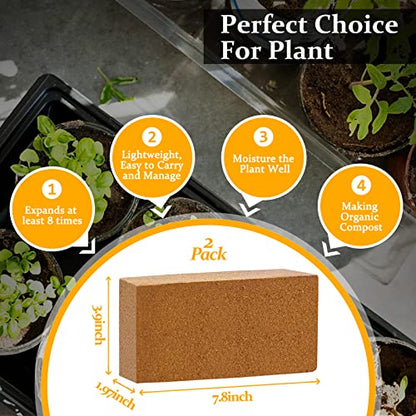 Riare 2pcs Organic Coco Coir Bricks Soil Blocks- 100% Natural Compressed Coco Peat Brick Coconut Fiber Substrate with Low EC& pH Balance, High Expansion Coco Coir Pith Coconut Husk for Garden - color: Pack of 2