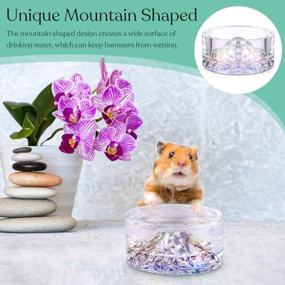 Baderke 2 Pcs Hamster Water Bowls Glass Hamster Food Bowls 35ml Mountain Style Drinking Container Anti Turning for Guinea Pig Gerbils Mice Rats Chinchilla Small Pets(Clear and Rainbow) - color: Clear and Rainbow