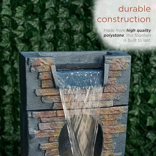 Alpine Corporation TZL398 40" Stone Wall Cascading Fountain with LED Lights, Elegant Outdoor Water Feature for Garden, Patio, Backyard & Home Decor, Relaxing Waterfall Fountain, Gray - style: 40"H - Gray Stone Wall w/ LEDs