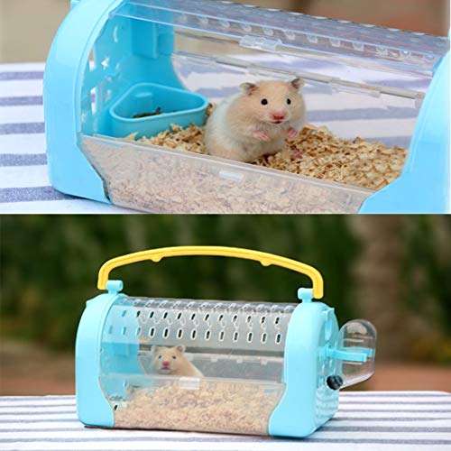 kathson Hamster Cage Travel Carrier Portable Cage with Water Bottle Outgoing Cage and Adjustable Strap Pet Cage for Small Pet Hedgehog Sugar Glider Squirrel Mice（Blue） - size: Blue