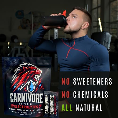 Premium Hydration Powder for Carnivore Diet - Balanced Electrolyte Support, Zero Sugar, Zero Carb, Keto Friendly - Supplement for Optimal Energy & Recovery - 20 Stick Packets Per Pouch (Unflavored)