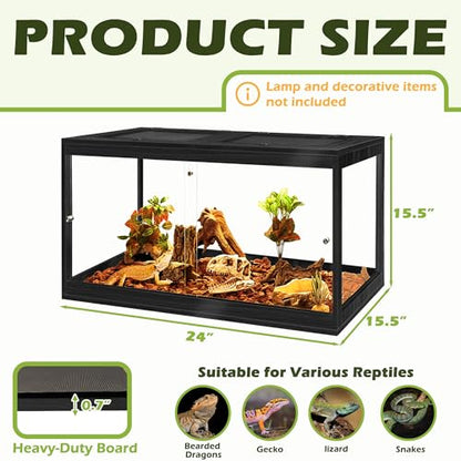 PROLEE Reptile Tank, 31 Gallon Beard Dragon Tank, Tempered Glass Reptile Encloure and Snake Tank with Locking Design for Lizard,Gecko,Chameleon (24"X15.5"X15.5",Black) - color: Black, size: 31 Gallon (24x15.5x15.5 Inch)