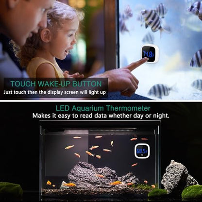 ORIA Digital Aquarium Thermometer, Stick-on LED Fish Tank Thermometer, Mini Aquarium Thermometer with 0.18°F Accuracy, Touch Button, Battery, for Fish, Reptile, Axolotl, Salt/Fresh Water