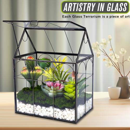 Glass Geometric Plant Terrarium - House Shaped Terrarium Kit with Lid for Succulent Ferns Moss Snails Air Planter, Glass Greenhouse Indoor for Home Garden Office Decor DIY, Tabletop Terrarium Only