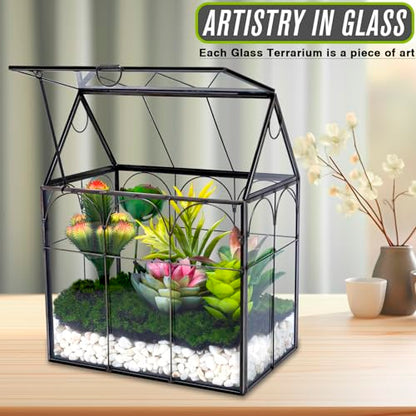 Glass Geometric Plant Terrarium - House Shaped Terrarium Kit with Lid for Succulent Ferns Moss Snails Air Planter, Glass Greenhouse Indoor for Home Garden Office Decor DIY, Tabletop Terrarium Only