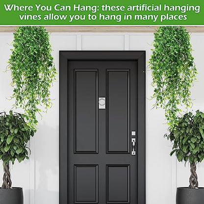 Hoteam 12 Pcs Artificial Hanging Plants 32 Inch Fake Ivy Vines with Fake Leaves Patio Artificial Plants Greenery for Living Room Indoor Outdoor Wall, No Basket (Ivy) - color: Ivy