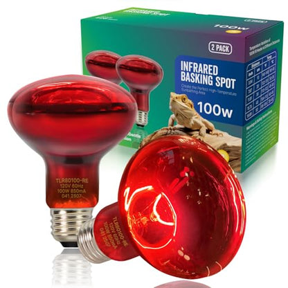 FLSNT 2 Pack Reptile Red Heat Lamp Bulbs,100W Infrared Basking Spot Light for Turtles, Leopard Gecko, Ball Python, Bearded Dragon, Chicken - color: Infrared Heat Lamp