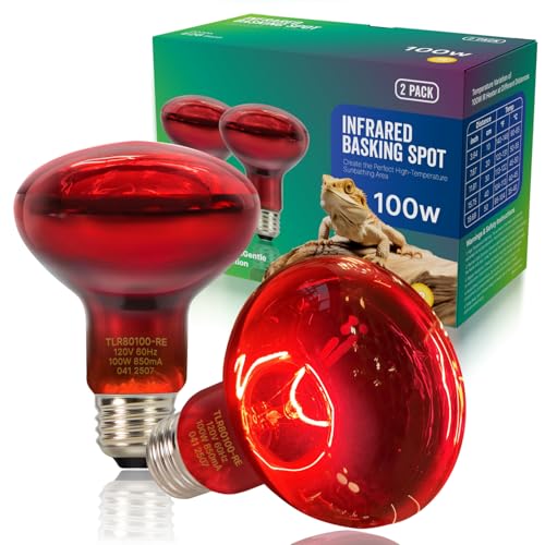FLSNT 2 Pack Reptile Red Heat Lamp Bulbs,100W Infrared Basking Spot Light for Turtles, Leopard Gecko, Ball Python, Bearded Dragon, Chicken - color: Infrared Heat Lamp