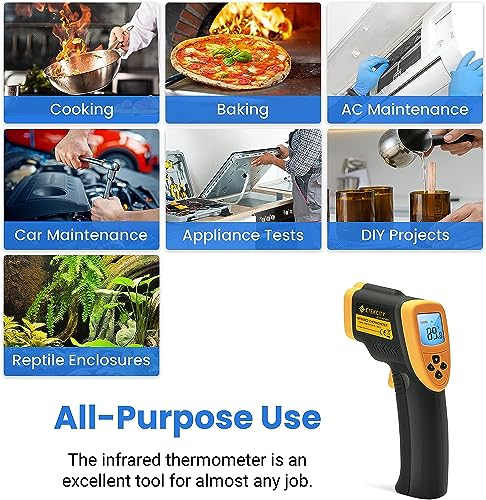Etekcity Infrared Thermometer Temperature Gun 800, -58℉ to 1382℉ with 16:1 DTS Ratio, Digital Laser Temp IR Tool for Cooking, Pizza Oven, Griddle, Fridge, Engine, Pool, Non Contact, Yellow - color: Yellow D:S 16:1, style: Advanced