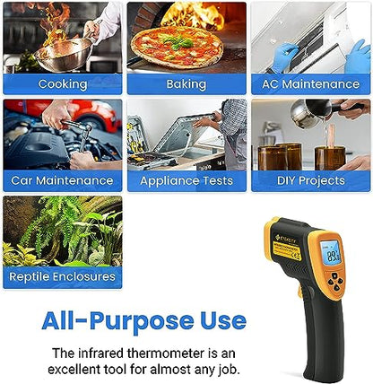 Etekcity Infrared Thermometer Temperature Gun 800, -58℉ to 1382℉ with 16:1 DTS Ratio, Digital Laser Temp IR Tool for Cooking, Pizza Oven, Griddle, Fridge, Engine, Pool, Non Contact, Yellow - color: Yellow D:S 16:1, style: Advanced