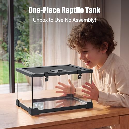 2.5 Gallon Fully Assembled Glass Reptile Enclosure, 12" x 8" x 6" | Small Reptile Terrarium Tank for Tiny Terrestrial Reptiles, Amphibians & Invertebrates - size: 12"L x 8"W x 6"H