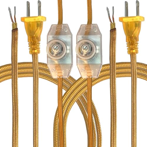 Royal Designs, Inc. Lamp Cord Molded Plug with Dimmer Switch, Stripped Ends Ready for Wiring, 8 ft Long, Gold, SPT-1 UL Listed, Set of 2 (CO-5001D-GL-8-2) - color: Gold - Set of 2