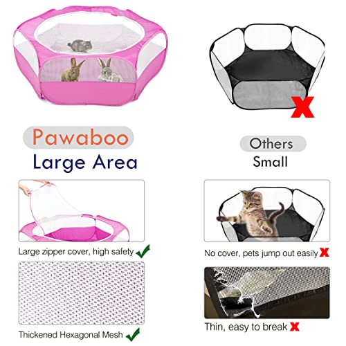 Pawaboo Small Animals Playpen, Waterproof Small Pet Cage Tent with Zippered Cover, Portable Outdoor Yard Fence with 3 Metal Rod for Chick/Kitten/Puppy/Guinea Pig/Rabbits/Hamster, Rose Red - color: Rose Red