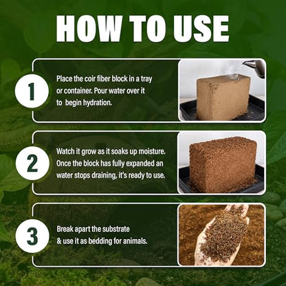 10 Lbs Coconut Fiber Substrate for Reptile Terrarium & Garden Use | Organic Compressed Coconut Coir, Garden Soil Substitute | Terrarium Bedding for Reptile, Snake