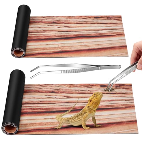 Saillong Reptile Carpet 2Pcs 40 Gallon, 36*17in Reptile Mat for Bearded Dragon Tank Accessories, Terrarium Liner Bedding Mat for Lizard, Gecko, Snake, Chameleons, Tortoise with Tweezers Feeding Tong - size: 36 x 17 Inch