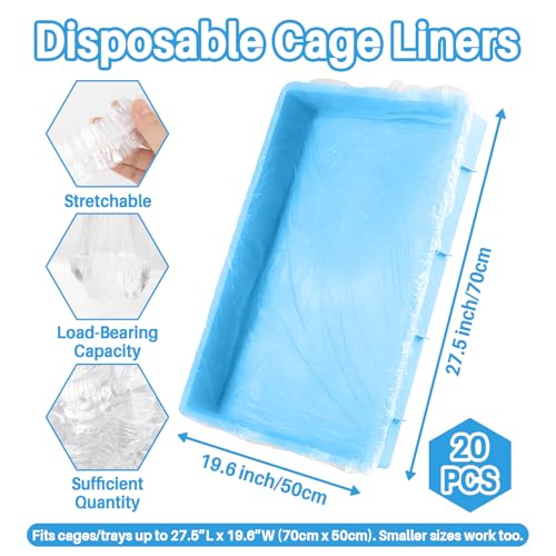 RAINFLOW Clear Plastic Disposable Cage Liner - 20PCS Rabbit Litter Box Liners Waterproof Elastic-Edged Universal Small Animal Cage Liner Bag for Bunny Bird Hamster Hedgehog Guinea Pig (19.6x27.5inch)