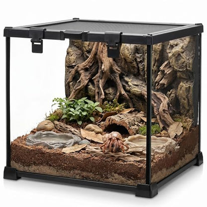 12"x12"x12" Reptile Terrarium, Escape-Proof Glass Full-View Vivarium for Tropical Invertebrates Such as Hermit Crabs, with Escape-Proof Lock & Feeding Hatch - size: 12"D X 12"W X 12"H