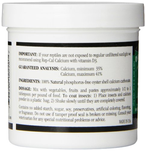 Rep-Cal 52298 Phosphorous-Free Calcium Powder Reptile/Amphibian Supplement Without Vitamin D3, 4.1 oz,white - size: 4.1 oz