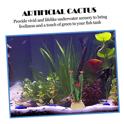 Realistic Artificial Cactus Aquarium Plant Plastic Fish Tank Decor Wear Resistant Simulated Succulent Landscape Ornament for Reptile Terrarium and Underwater Hideout