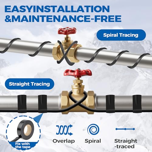 90FT（3FT-200FT） Pipe Heating Cable for Pipe Freeze Protection, Heat Cable for Water Pipes(Metal and Plastic), Pipe Heat Tape Keeps Water Flowing at -40°F 5w/ft, 120V Plumbing fixture - size: 90FT