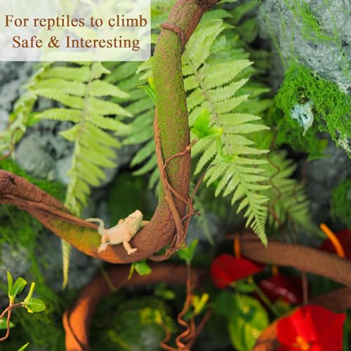 63in Bendable Thick Artificial Tree Branches Faux Wood Tree Trunk Twigs Grapevines Moss Plants Garland With Green Leaves For Wall Hanging Reptile Climbing Halloween Outdoor Arch Home Garden Decoration