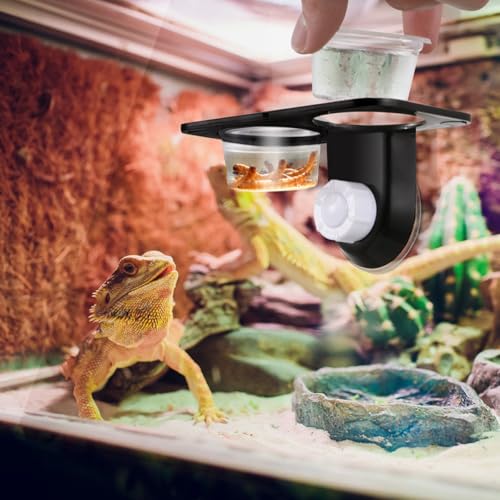 VILLCASE Reptile Feeder Food Bowl with Suction Cup, 2pcs Plastic Water Dish for Lizards and Geckos, Double Compartment Pet Feeding Container for Terrarium Use