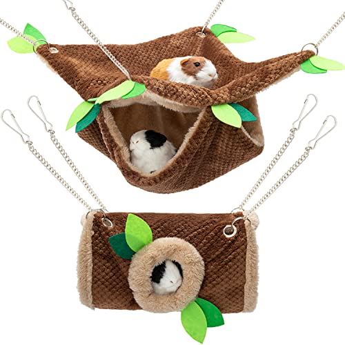 Small Animal Hammock - Hanging Hammock & Tunnel Hideout for Guinea Pig Hamster Parrot Rat Chinchilla - Warm Swing Plush Cage Bed Washable Pet Hammock with 5.9" Chian - size: One Size with Chain