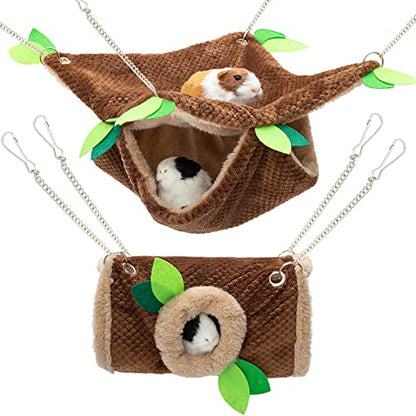 Small Animal Hammock - Hanging Hammock & Tunnel Hideout for Guinea Pig Hamster Parrot Rat Chinchilla - Warm Swing Plush Cage Bed Washable Pet Hammock with 5.9" Chian - size: One Size with Chain