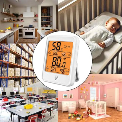 Digital Thermometer Hygrometer Meter, Indoor Room Thermometer Hygrometer Max/Min Record Mini Humidity Monitor with Backlight Magnetic for Baby Rooms, Bedrooms, Home, Office, and Wine Cellars(White)