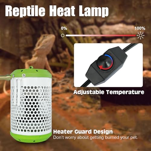 NICENICY Reptile Heat Lamp with Guard, Ceramic Heat Lamp Bulb with Lampshade, Adjustable Reptile Ceramic Heat Lamp Covers Guard with 100 Watt Infrared, No Light Only Heat (Small) - size: Small