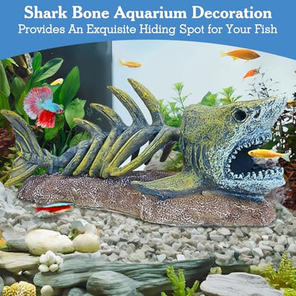 kathson Fish Tank Decorations Resin Shark Skeleton Aquarium Decor Reptile Tank Accessories Ornament Fish Bone Hideout for Shrimp Lizards Geckos Spiders - style: Shark Skeleton