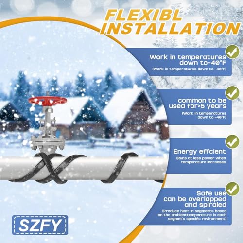3FT~200FT Heat Tape for Water Pipes, -40°F Deicing Cable,Pipe Heat Cables for Roof,Gutter，Farm，Freeze Protetion Heating Wires, Heated Water Hose,Plumbing Fixtures,120V 5W/FT (80FT) - size: 80FT