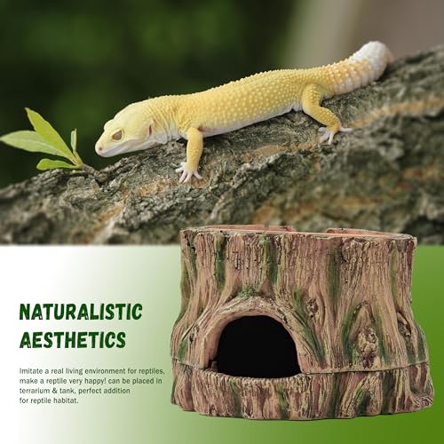 3 in 1 Reptile Hide Cave,Lizard Humid Hideout with Detachable Base and Clay Water Dish,Essential Reptile Terrarium Tank Accessories Decor for Leopard Geckos, Crested Geckos, Snakes, Crabs
