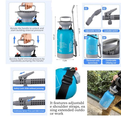 Upgraded Reinforced 1.3 Gallon Pump Pressure Sprayer-Watering for Plants, Weeds Control, Lawn Care with Adjustable Nozzles &Comfort Strap
