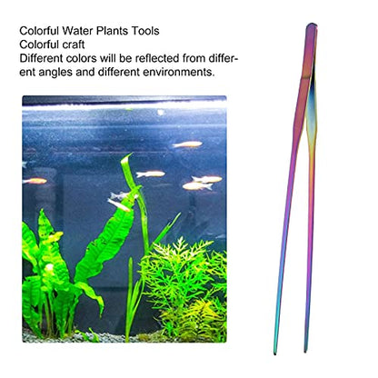 TITA-DONG 27cm Reptile Feeding Tongs, Rainbow Color Aquarium Tweezers Stainless Steel Fishbowl Long Tweezers, Aquascaping Tools for Hold Worms, Reptiles, Lizards, Bearded Dragon(27cm Curved Clip) - color: 27cm Curved Clip