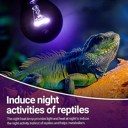 REPTI ZOO 2PCS Reptile Heat Lamp, 150W Night Heat Bulb Moonlight Bulb Purple Infrared Heating Lamp Simulate Natural Moonlight Night Heat Bulb for Reptile Amphibian - style: 150W Night Heat Lamp