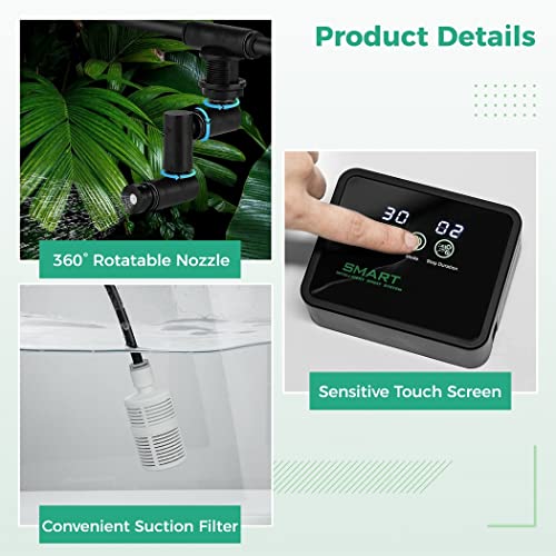 Automatic Reptile Humidifier, Smart Misting System with Timer, Led Touch Screen & 360° Adjustable Nozzles for Vivariums