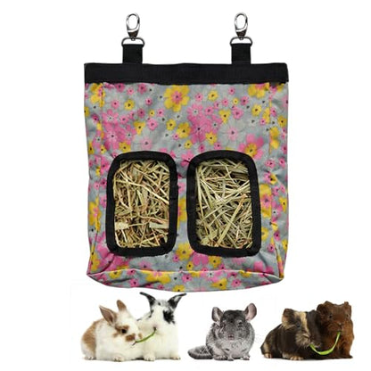 Guinea Pig Hay Feeder, Hanging Rabbit Hay Feeder Bag for Guinea Pigs Bunnies Chinchillas. M, Little Flowers - color: Littleflower
