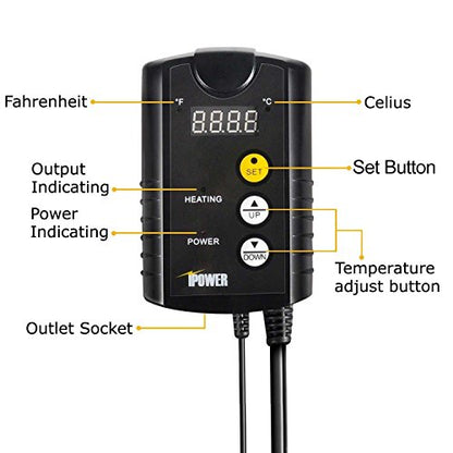 iPower GLHTMTCONTROL 40-108 Degrees Fahrenheit Digital Heat Mat Thermostat Controller for Seed Rooting Germination Reptiles, Fermentation and Brewing, 1000W-Black, Black - size: 1000W-Black, style: 1 Pack