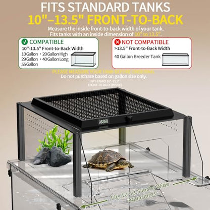 Turtle Basking Platform, Fits 10–13.5" Wide Tanks, Temp Humidity Gauge | Clear acrylic turtle dock with flip-open lid, non-slip ramp, and escape-proof design for aquatic turtles - size: Fit 10-13.5 Inchs Wide